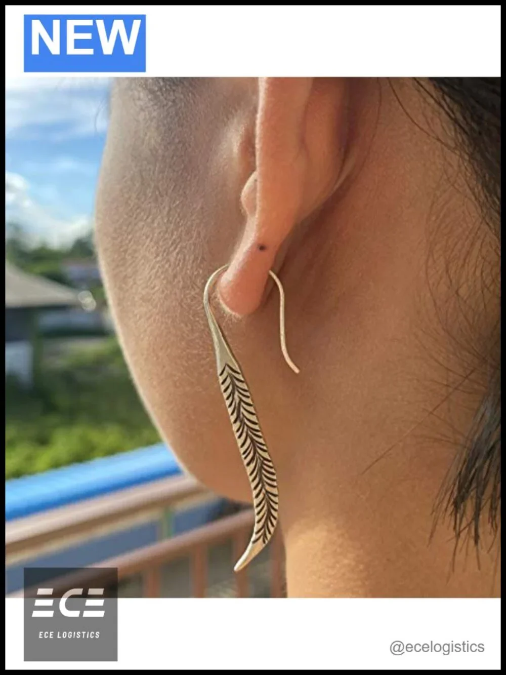 Sterling Silver Long Feather Earrings Handmade Oxidized Tribal Spike Drop Dangle